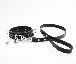 Silver Love Heart Leather Collar & Leash