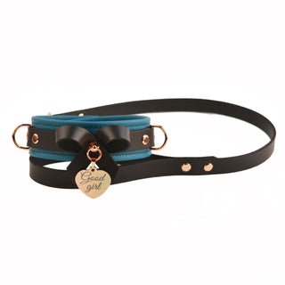 Premium Jade Empress Leather BDSM Bow Collar with Custom Engraved Rose Gold Pendant
