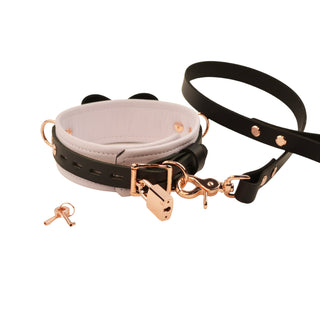 Premium Lavender BDSM Leather Bow Collar With Custom Engraved Rose Gold Pendant and Leash