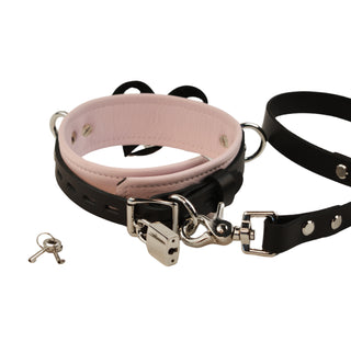 Premium Lavender Leather Bow Premium BDSM Collar & Leash with Custom Engraved Silver Pendant