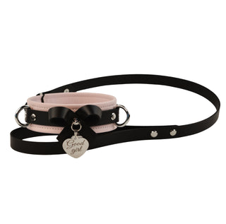 Premium Lavender Leather Bow Premium BDSM Collar & Leash with Custom Engraved Silver Pendant