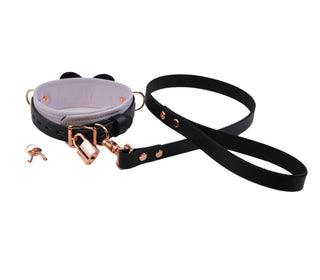 Premium Lavender BDSM Leather Bow Collar With Custom Engraved Rose Gold Pendant and Leash