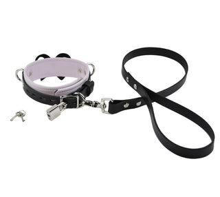 Premium Lavender Leather Bow Premium BDSM Collar & Leash with Custom Engraved Silver Pendant