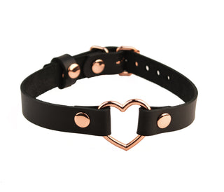 Secret Message Custom Engraved Leather Collar with Rose Gold Heart