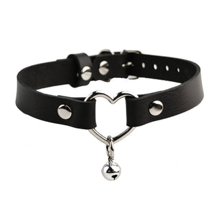 Secret Message Custom Engraved Leather Collar with Steel Heart & Kitten Bell