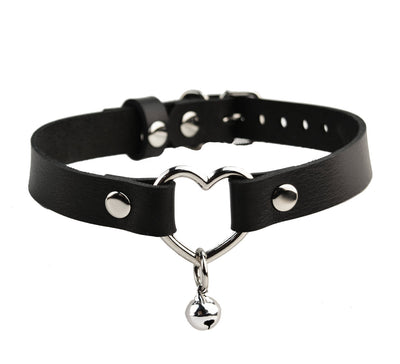 Secret Message Custom Engraved Leather Collar with Steel Heart & Kitten Bell
