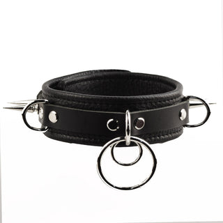 Black Premium Leather Athena Collar & Leash with Steel Spikes and Dual O-Rings