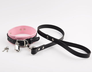Blush Pink Leather Custom Silver Lettering Bondage O-Ring Collar & Leash - 'Little Whore'