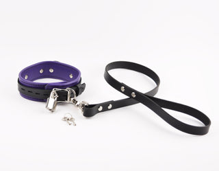 Purple Leather Custom Silver Lettering Bondage O-Ring Collar & Leash - 'Good Girl'