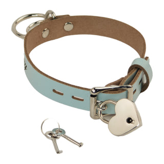 Custom Engraved Leather Dual Ring Collar Aqua Adore Blue Leather with Gold Rose Gold or Silver Hardware