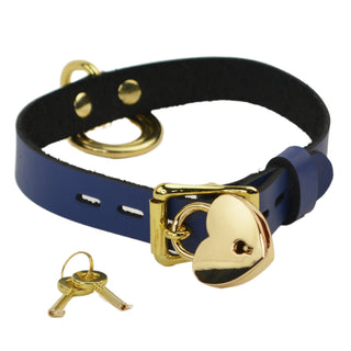 Custom Engraved Leather Dual Ring Collar Deep Blue Leather with Gold Rose Gold or Silver Hardware