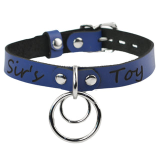 Custom Engraved Leather Dual Ring Collar Deep Blue Leather with Gold Rose Gold or Silver Hardware