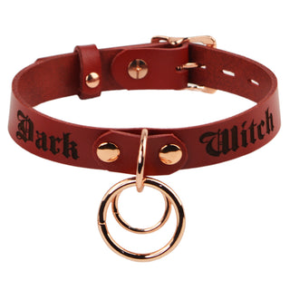 Custom Engraved Leather Dual Ring Collar Americana Red Leather with Gold Rose Gold or Silver Hardware