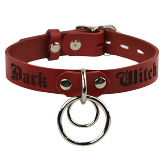 Custom Engraved Leather Dual Ring Collar Americana Red Leather with Gold Rose Gold or Silver Hardware