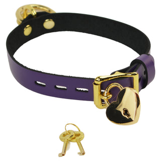 Custom Engraved Leather Dual Ring Collar Purple with Gold Rose Gold or Silver Hardware