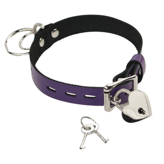 Custom Engraved Leather Dual Ring Collar Purple with Gold Rose Gold or Silver Hardware