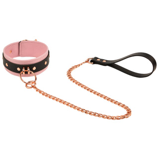 Blush Pink Leather & Rose Gold Premium Bondage Collar With Chain Leash