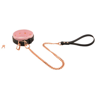 Blush Pink Leather & Rose Gold Premium Bondage Collar With Chain Leash