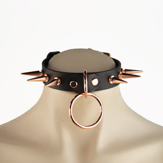 Black Premium Leather Aurelia Spiked Collar With O-Ring