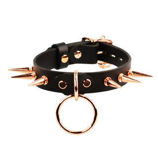 Black Premium Leather Aurelia Spiked Collar With O-Ring