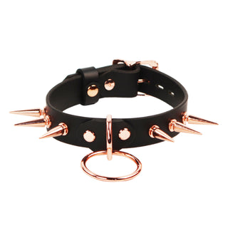 Black Premium Leather Aurelia Spiked Collar With O-Ring