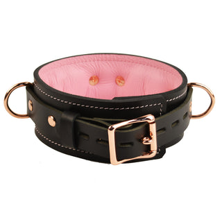 Black and Blush Pink Leather with Rose Gold Bondage Restraint Set | Collar Wrist and Ankle Cuffs, Connectors Locks