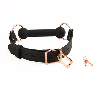 Black & Rose Gold Single Strap Bit Gag - Black Bit