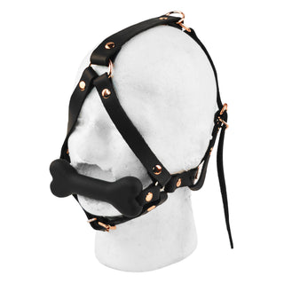 Black & Rose Gold Head Harness Harness Bone Gag - Black Bone