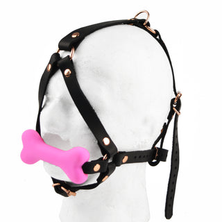 Black & Rose Gold Head Harness Harness Bone Gag - Pink Bone