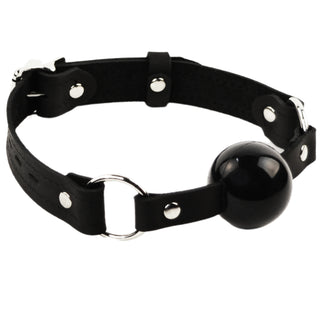 Black Leather & Steel Premium Single Strap Ball Gag - Black Ball