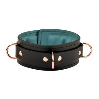Black & Teal Green Premium Padded Leather Bondage Collar With Rose Gold Hardware