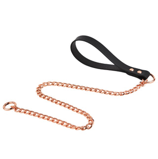 Black 75CM - 30 OR 100CM / 40" Leather Leash with Rose Gold Chain