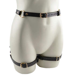 Black Leather Booty Harness - Gold Hardware