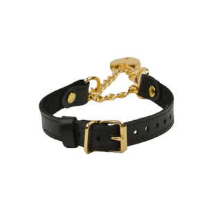 Black Leather Martingale Collar with Love Heart Padlock Pendant - Rose Gold, Silver or Gold Hardware