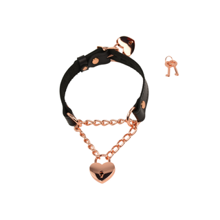 Black Leather Martingale Collar with Love Heart Padlock Pendant - Rose Gold, Silver or Gold Hardware