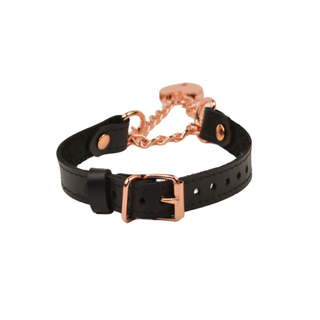 Black Leather Martingale Collar with Love Heart Padlock Pendant - Rose Gold, Silver or Gold Hardware