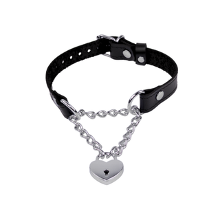 Black Leather Martingale Collar with Love Heart Padlock Pendant - Rose Gold, Silver or Gold Hardware