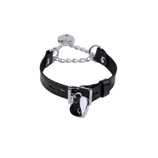 Black Leather Martingale Collar with Love Heart Padlock Pendant - Rose Gold, Silver or Gold Hardware