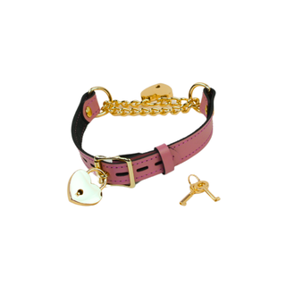 Pink Leather Martingale Collar with Love Heart Padlock Pendant - Rose Gold, Silver or Gold Hardware