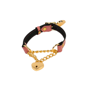 Pink Leather Martingale Collar with Love Heart Padlock Pendant - Rose Gold, Silver or Gold Hardware