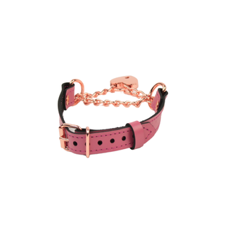 Pink Leather Martingale Collar with Love Heart Padlock Pendant - Rose Gold, Silver or Gold Hardware