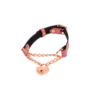 Pink Leather Martingale Collar with Love Heart Padlock Pendant - Rose Gold, Silver or Gold Hardware