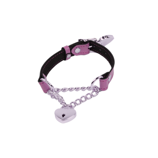 Pink Leather Martingale Collar with Love Heart Padlock Pendant - Rose Gold, Silver or Gold Hardware