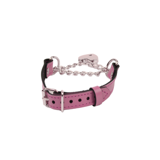 Pink Leather Martingale Collar with Love Heart Padlock Pendant - Rose Gold, Silver or Gold Hardware