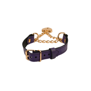 Purple Leather Martingale Collar with Love Heart Padlock Pendant - Rose Gold, Silver or Gold Hardware