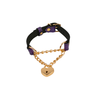 Purple Leather Martingale Collar with Love Heart Padlock Pendant - Rose Gold, Silver or Gold Hardware