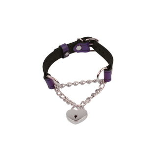 Purple Leather Martingale Collar with Love Heart Padlock Pendant - Rose Gold, Silver or Gold Hardware