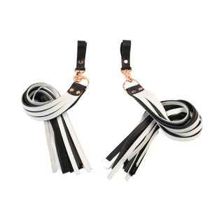 Premium Nappa Finger Floggers - Black & White Leather with Rose Gold Hardware