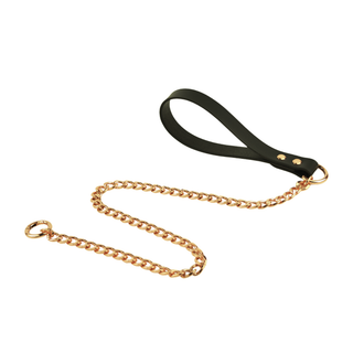 Black 75CM - 30 OR 100CM / 40" Leather Leash with Gold Chain