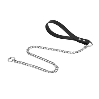 Black 75CM - 30 OR 100CM / 40" Leather Leash with Silver Chain